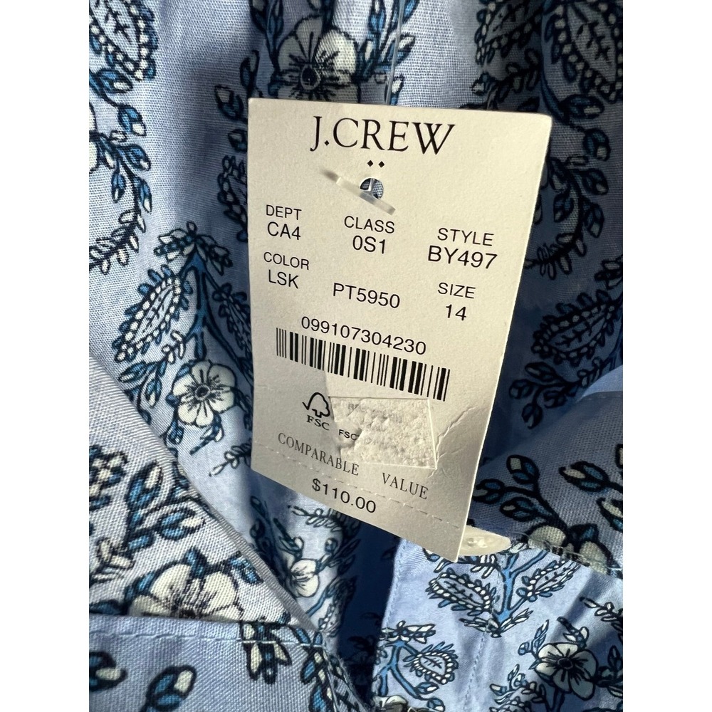 J.Crew Factory long sleeve blue paisley print shirt dress NWT size 14 - Picture 4 of 7